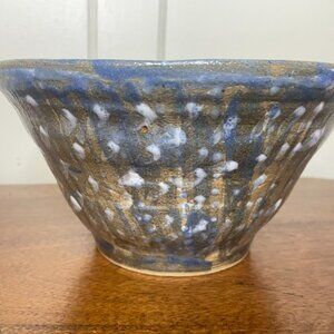 Studio Pottery Large Blue, Biege and White Glazed Bowl